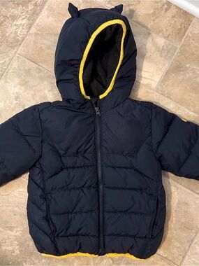 GAP + JUNK FOOD Batman puffer Jacket  with logo on sleeve/batman ears on hood